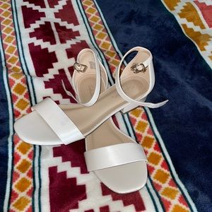 cream dress sandals with short heel